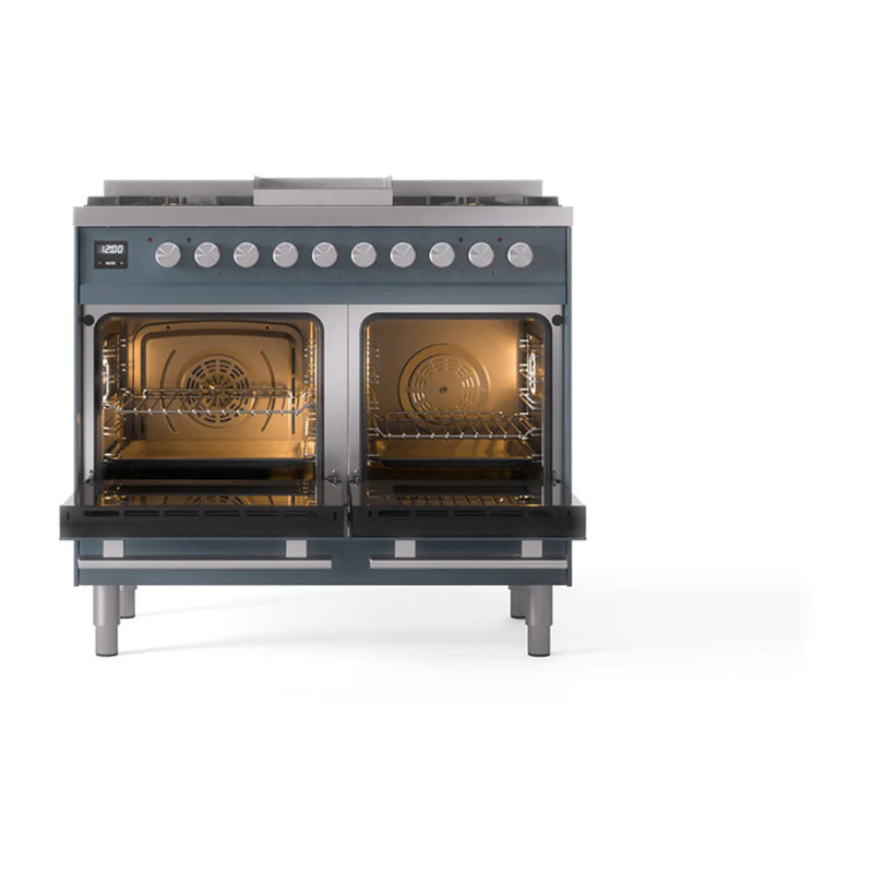 ILVE Professional Plus II 40" Dual Fuel Freestanding Range in Blue Grey with Stainless Steel Trim, UPD40FQMPBG