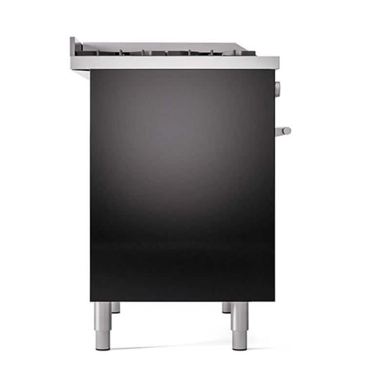 ILVE Professional Plus II 40" Dual Fuel Freestanding Range in Glossy Black with Stainless Steel Trim, UPD40FQMPBKLP