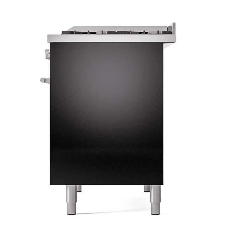 ILVE Professional Plus II 40" Dual Fuel Freestanding Range in Glossy Black with Stainless Steel Trim, UPD40FQMPBKLP