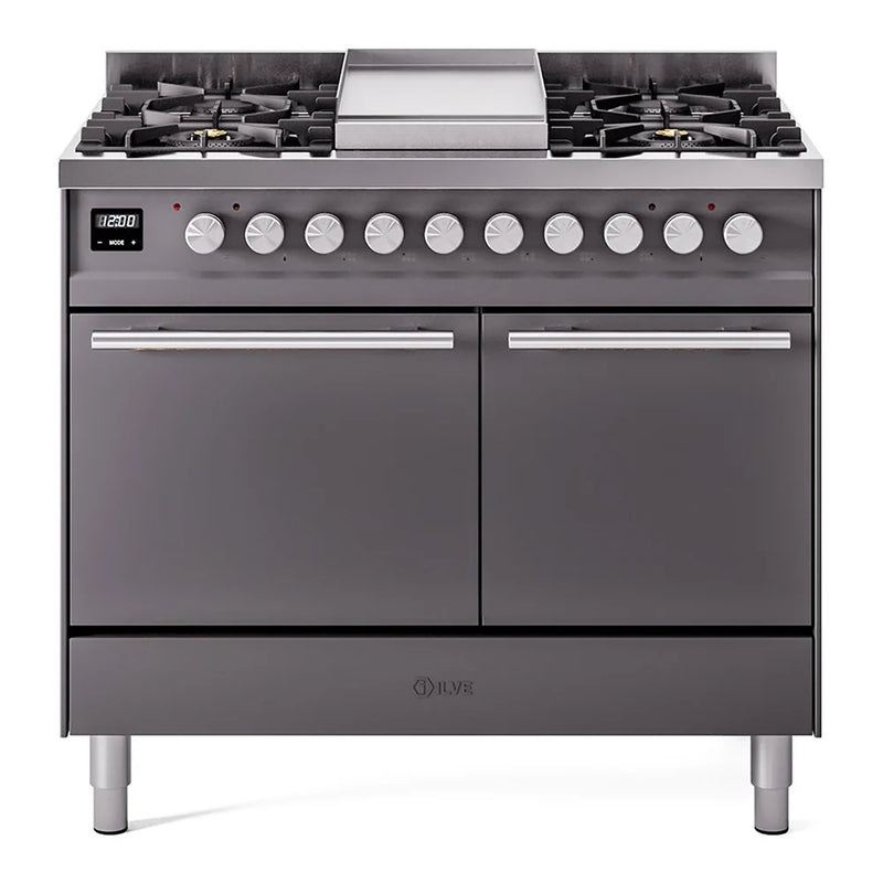 ILVE Professional Plus II 40" Dual Fuel Freestanding Range in Graphite Matte with Stainless Steel Trim, UPD40FQMPMGLP