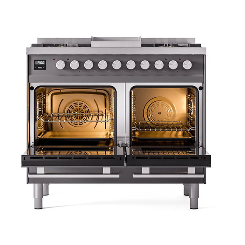 ILVE Professional Plus II 40" Dual Fuel Freestanding Range in Graphite Matte with Stainless Steel Trim, UPD40FQMPMGLP