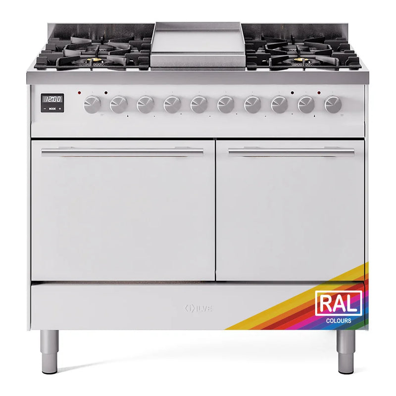 ILVE Professional Plus II 40" Dual Fuel Freestanding Range in RAL Color with Stainless Steel Trim, UPD40FQMPRALP