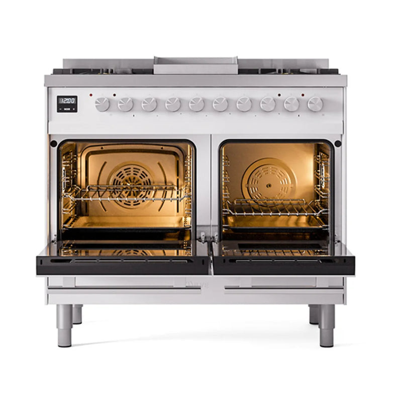 ILVE Professional Plus II 40" Dual Fuel Freestanding Range in White with Stainless Steel Trim, UPD40FQMPWHLP
