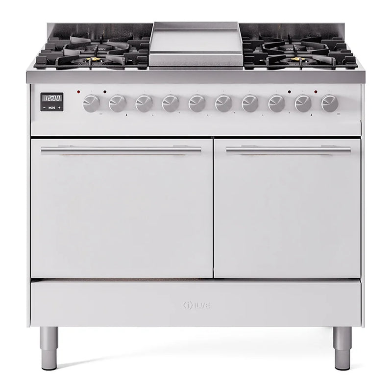 ILVE Professional Plus II 40" Dual Fuel Freestanding Range in White with Stainless Steel Trim, UPD40FQMPWH