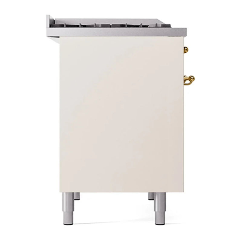 ILVE Nostalgie II 40" Dual Fuel Freestanding Range in Antique White with Brass Trim, UPD40FQNMPAWGLP