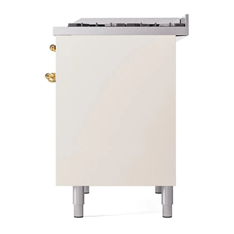 ILVE Nostalgie II 40" Dual Fuel Freestanding Range in Antique White with Brass Trim, UPD40FQNMPAWGLP