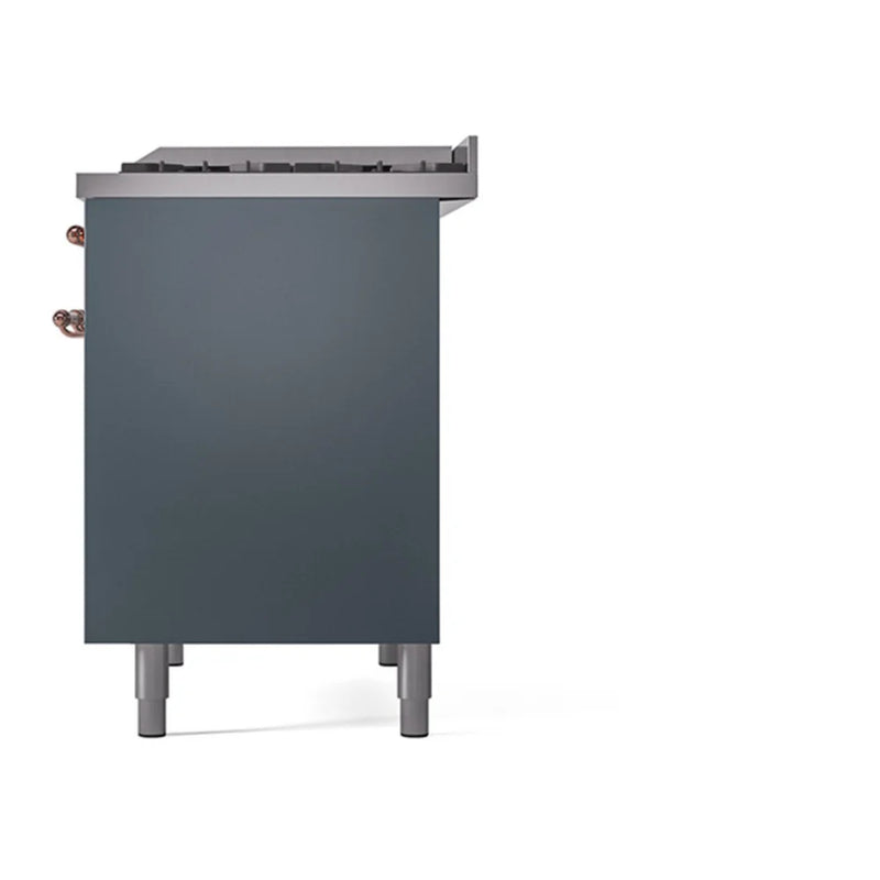 ILVE Nostalgie II 40" Dual Fuel Freestanding Range in Blue Grey with Copper Trim, UPD40FQNMPBGP