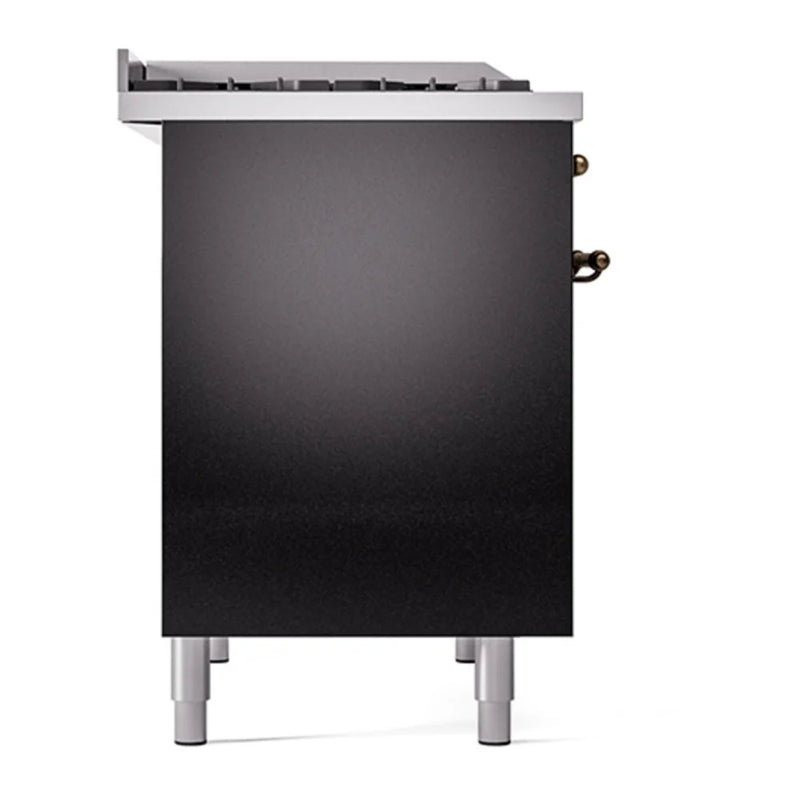 ILVE Nostalgie II 40" Dual Fuel Freestanding Range in Glossy Black with Burnished Trim, UPD40FQNMPBKB
