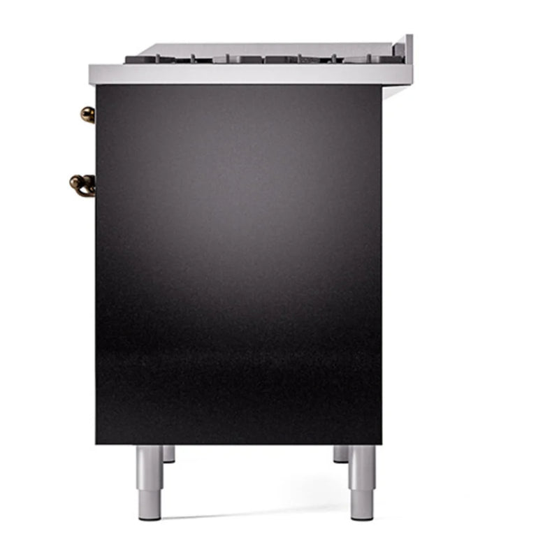 ILVE Nostalgie II 40" Dual Fuel Freestanding Range in Glossy Black with Burnished Trim, UPD40FQNMPBKB