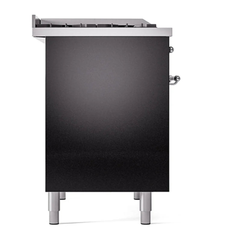 ILVE Nostalgie II 40" Dual Fuel Freestanding Range in Glossy Black with Chrome Trim, UPD40FQNMPBKC