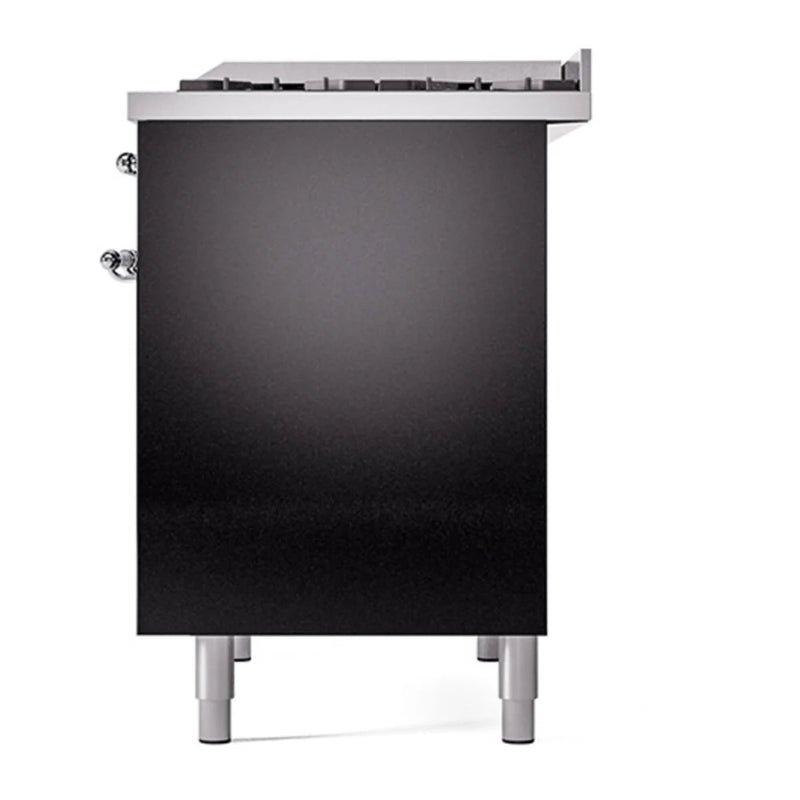 ILVE Nostalgie II 40" Dual Fuel Freestanding Range in Glossy Black with Chrome Trim, UPD40FQNMPBKC