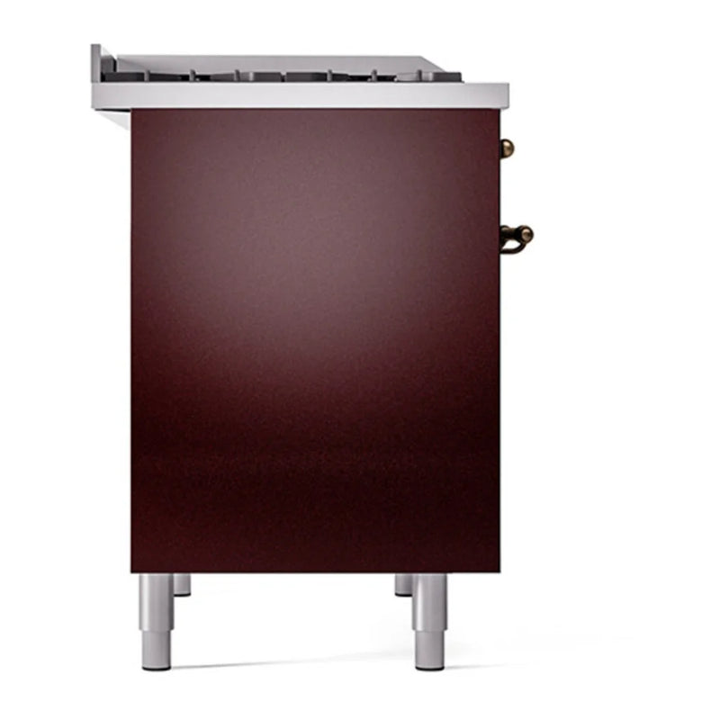 ILVE Nostalgie II 40" Dual Fuel Freestanding Range in Burgundy with Burnished Trim, UPD40FQNMPBUB
