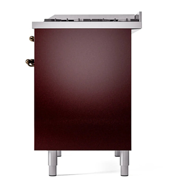 ILVE Nostalgie II 40" Dual Fuel Freestanding Range in Burgundy with Burnished Trim, UPD40FQNMPBUB