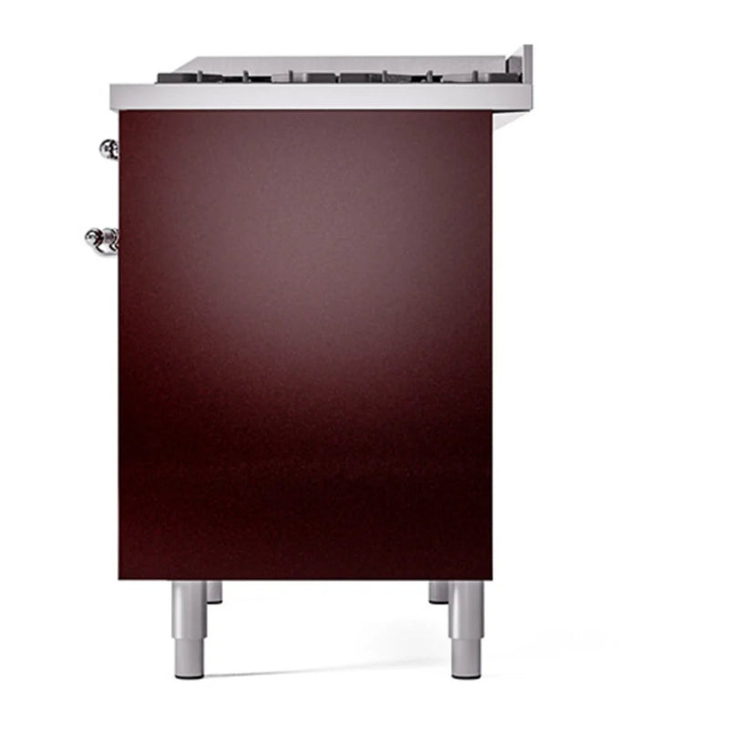 ILVE Nostalgie II 40" Dual Fuel Freestanding Range in Burgundy with Chrome Trim, UPD40FQNMPBUC