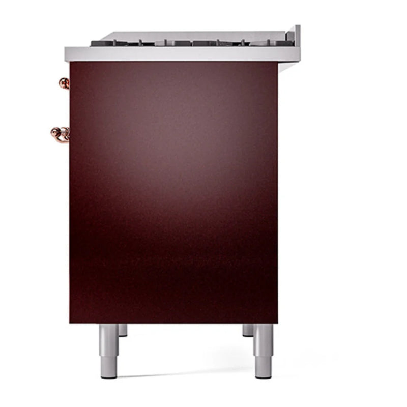 ILVE Nostalgie II 40" Dual Fuel Freestanding Range in Burgundy with Copper Trim, UPD40FQNMPBUP