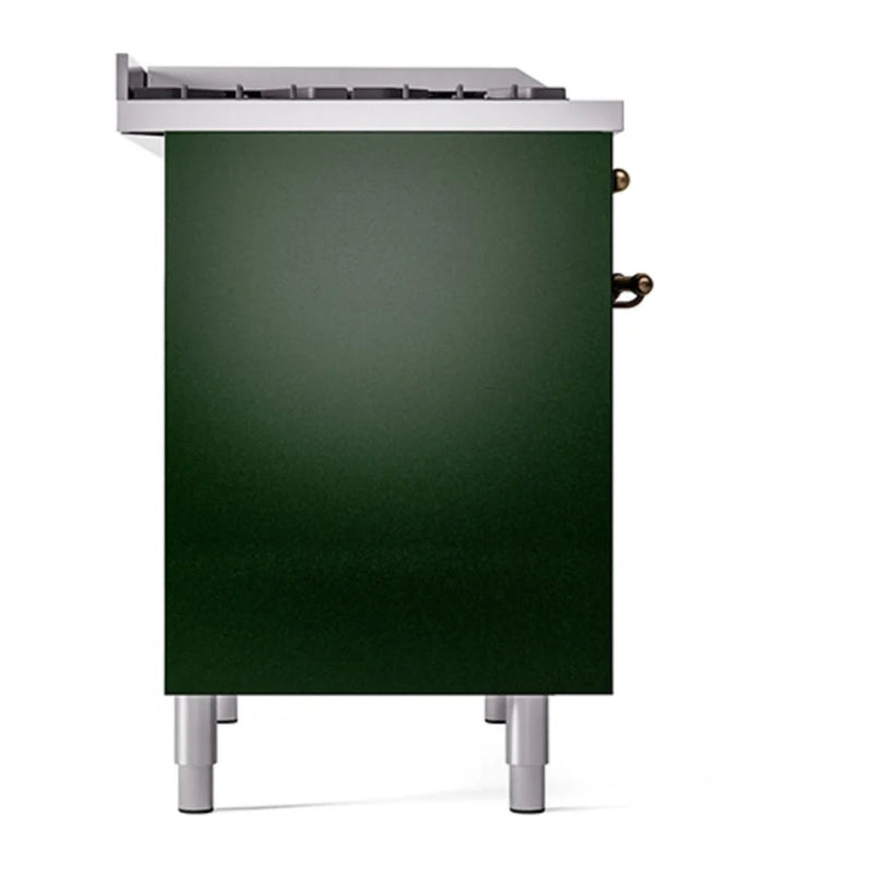 ILVE Nostalgie II 40" Dual Fuel Freestanding Range in Emerald Green with Burnished Trim, UPD40FQNMPEGBLP