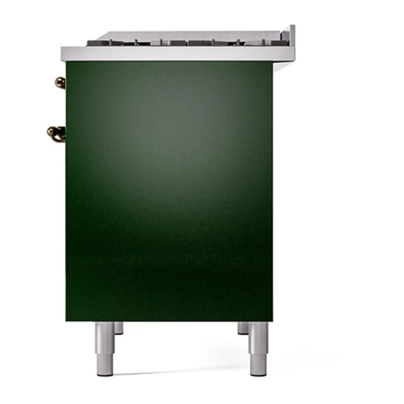 ILVE Nostalgie II 40" Dual Fuel Freestanding Range in Emerald Green with Burnished Trim, UPD40FQNMPEGBLP