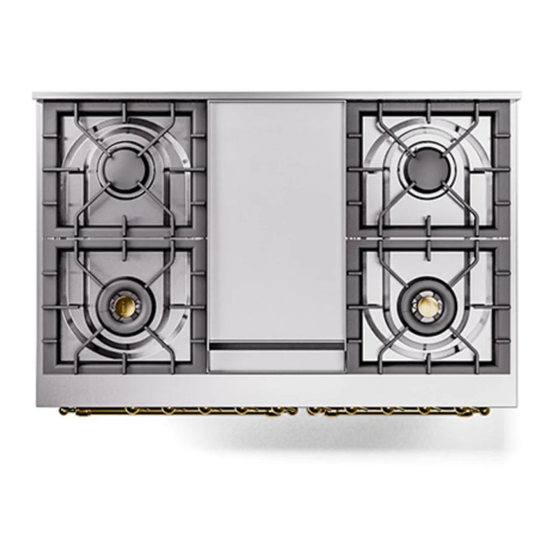 ILVE Nostalgie II 40" Dual Fuel Freestanding Range in Emerald Green with Brass Trim, UPD40FQNMPEGGLP