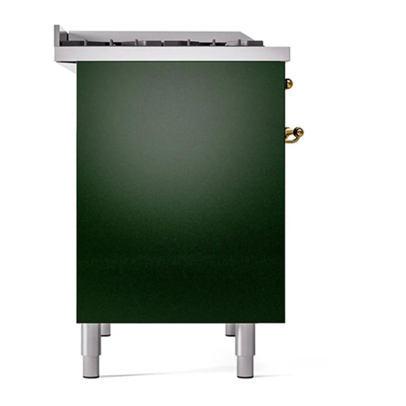 ILVE Nostalgie II 40" Dual Fuel Freestanding Range in Emerald Green with Brass Trim, UPD40FQNMPEGG