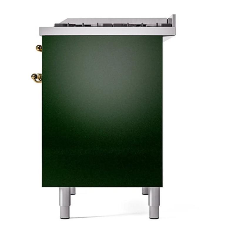 ILVE Nostalgie II 40" Dual Fuel Freestanding Range in Emerald Green with Brass Trim, UPD40FQNMPEGG