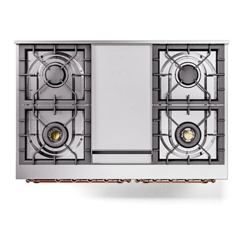 ILVE Nostalgie II 40" Dual Fuel Freestanding Range in Emerald Green with Copper Trim, UPD40FQNMPEGPLP