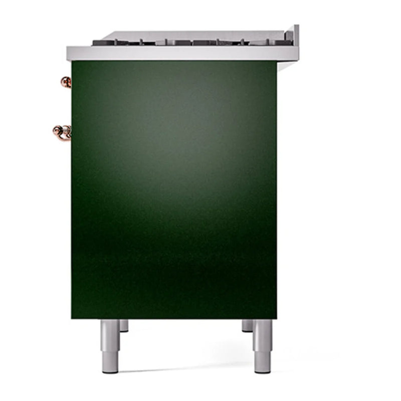 ILVE Nostalgie II 40" Dual Fuel Freestanding Range in Emerald Green with Copper Trim, UPD40FQNMPEGPLP