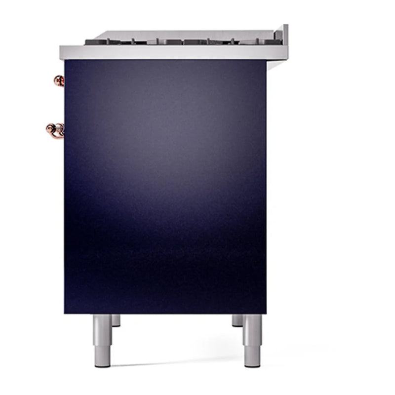 ILVE Nostalgie II 40" Dual Fuel Freestanding Range in Midnight Blue with Copper Trim, UPD40FQNMPMBPLP