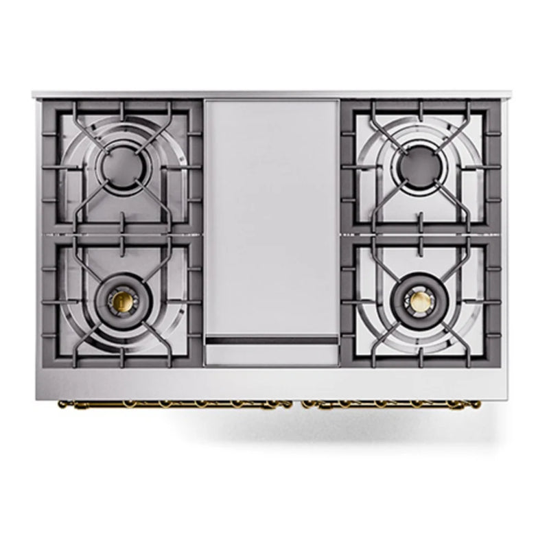 ILVE Nostalgie II 40" Dual Fuel Freestanding Range in Graphite Matte with Brass Trim, UPD40FQNMPMGG