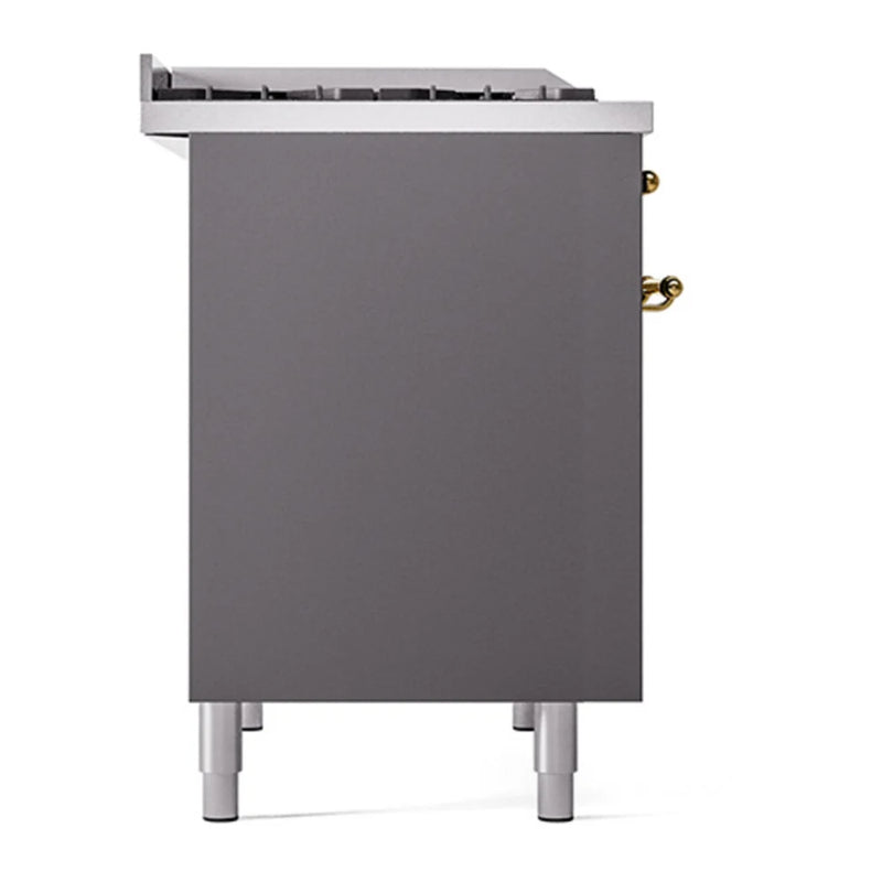 ILVE Nostalgie II 40" Dual Fuel Freestanding Range in Graphite Matte with Brass Trim, UPD40FQNMPMGG