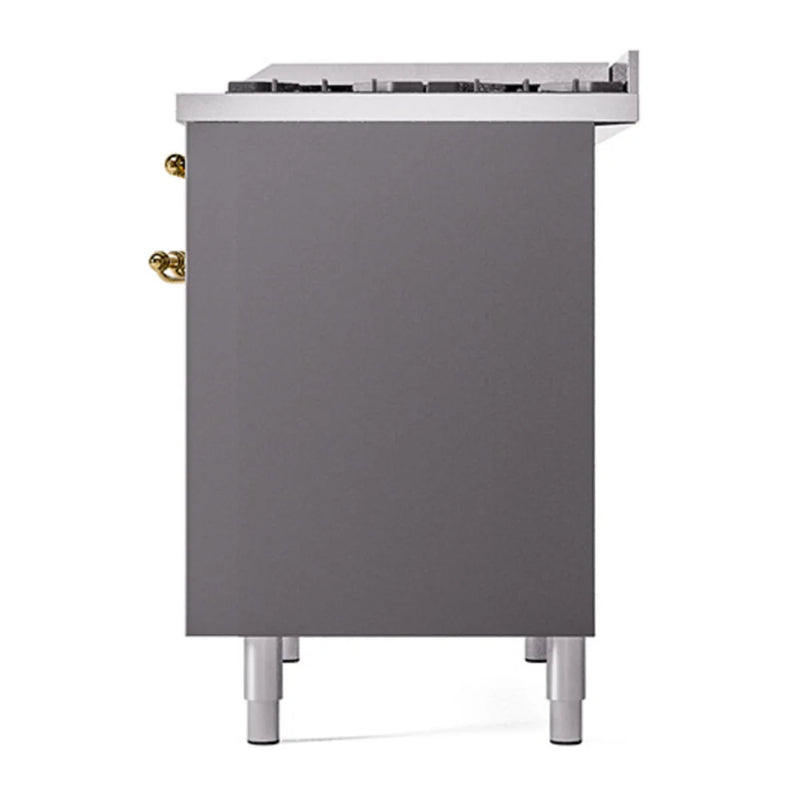 ILVE Nostalgie II 40" Dual Fuel Freestanding Range in Graphite Matte with Brass Trim, UPD40FQNMPMGG