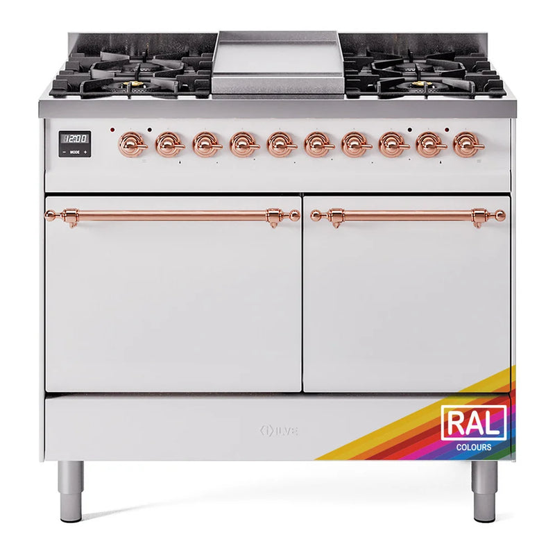 ILVE Nostalgie II 40" Dual Fuel Freestanding Range in RAL Color with Copper Trim, UPD40FQNMPRAPLP