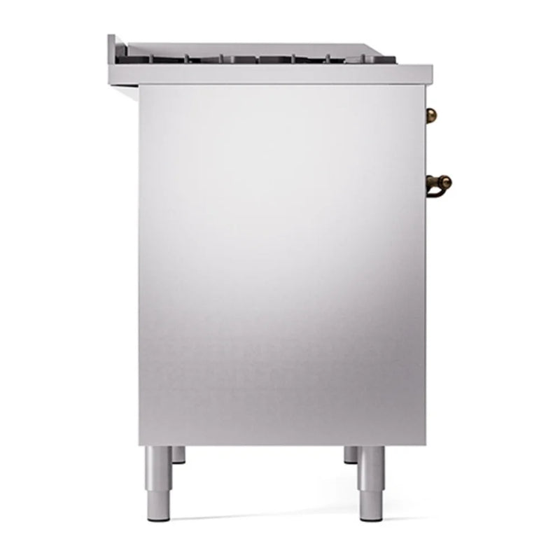 ILVE Nostalgie II 40" Dual Fuel Freestanding Range in Stainless Steel with Burnished Trim, UPD40FQNMPSSBLP