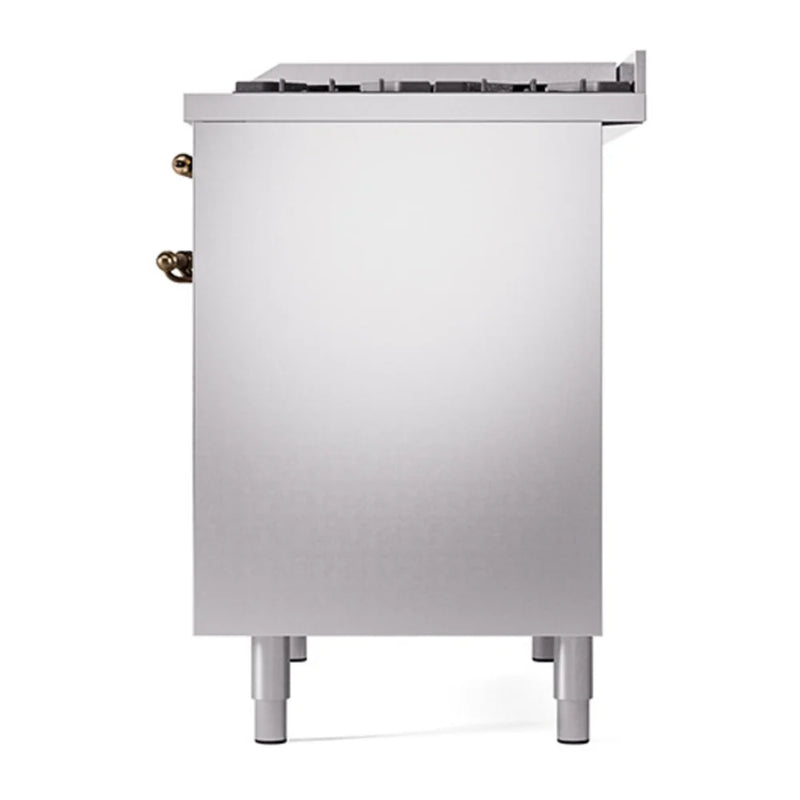 ILVE Nostalgie II 40" Dual Fuel Freestanding Range in Stainless Steel with Burnished Trim, UPD40FQNMPSSB