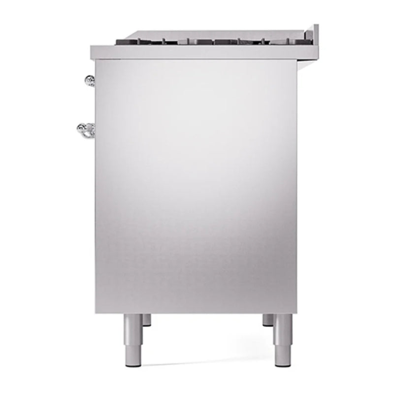 ILVE Nostalgie II 40" Dual Fuel Freestanding Range in Stainless Steel with Chrome Trim, UPD40FQNMPSSC