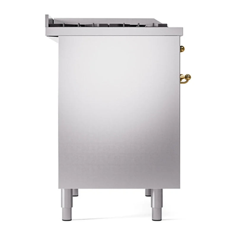 ILVE Nostalgie II 40" Dual Fuel Freestanding Range in Stainless Steel with Brass Trim, UPD40FQNMPSSG