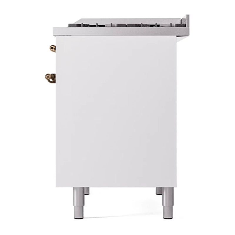 ILVE Nostalgie II 40" Dual Fuel Freestanding Range in White with Burnished Trim, UPD40FQNMPWHB