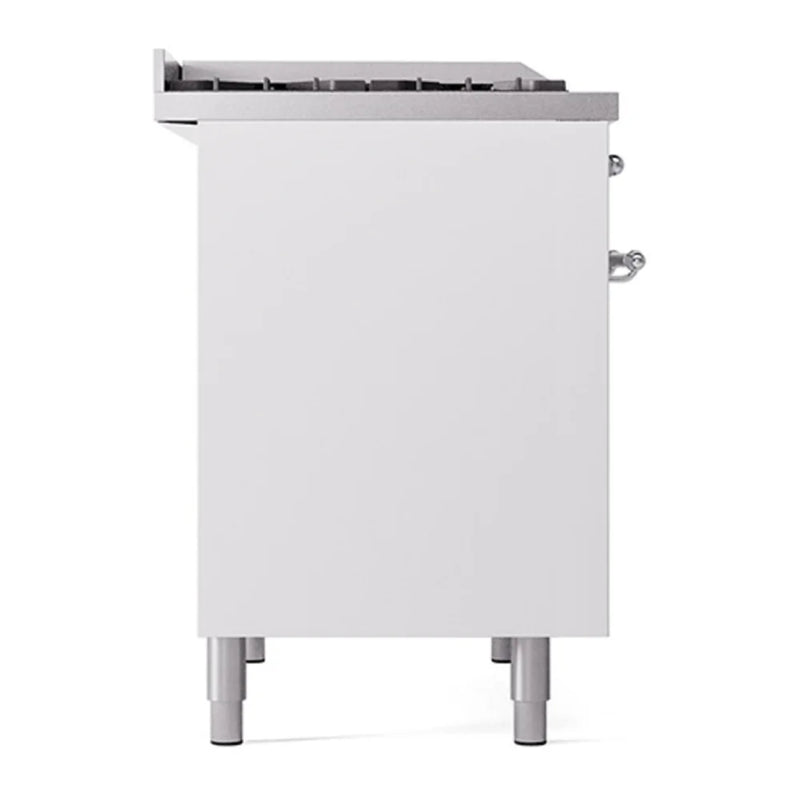 ILVE Nostalgie II 40" Dual Fuel Freestanding Range in White with Chrome Trim, UPD40FQNMPWHCLP