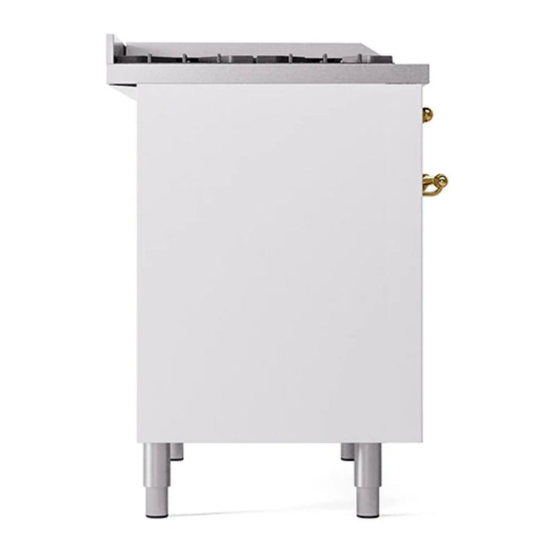 ILVE Nostalgie II 40" Dual Fuel Freestanding Range in White with Brass Trim, UPD40FQNMPWHGLP