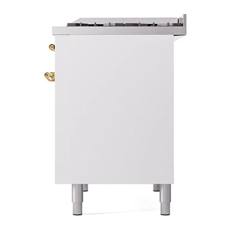ILVE Nostalgie II 40" Dual Fuel Freestanding Range in White with Brass Trim, UPD40FQNMPWHGLP