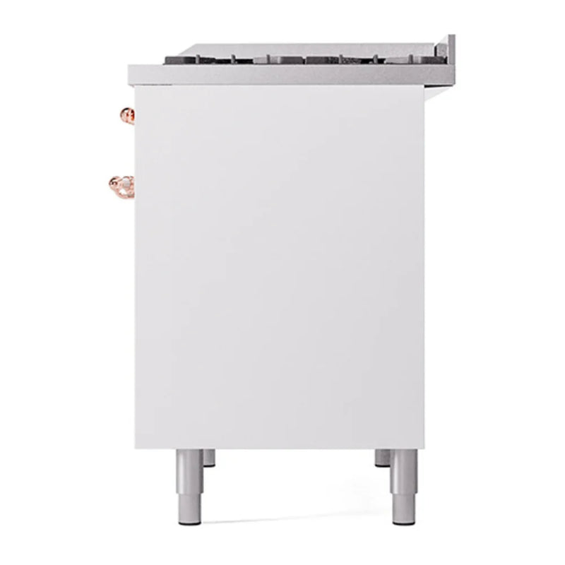 ILVE Nostalgie II 40" Dual Fuel Freestanding Range in White with Copper Trim, UPD40FQNMPWHPLP