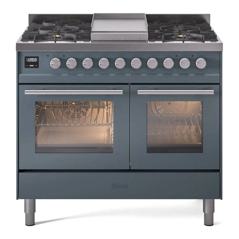 ILVE Professional Plus II 40" Dual Fuel Freestanding Range in Blue Grey with Satin Trim, UPD40FWMPBGLP