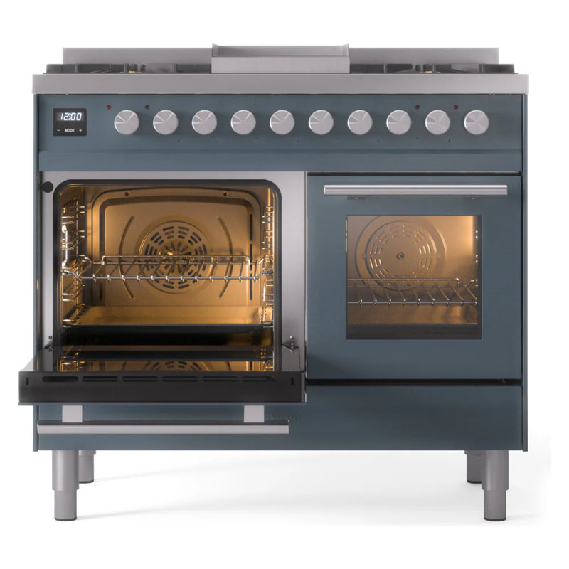 ILVE Professional Plus II 40" Dual Fuel Freestanding Range in Blue Grey with Satin Trim, UPD40FWMPBGLP