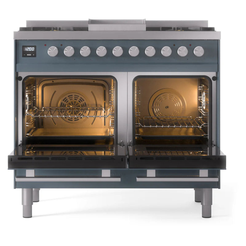 ILVE Professional Plus II 40" Dual Fuel Freestanding Range in Blue Grey with Satin Trim, UPD40FWMPBG