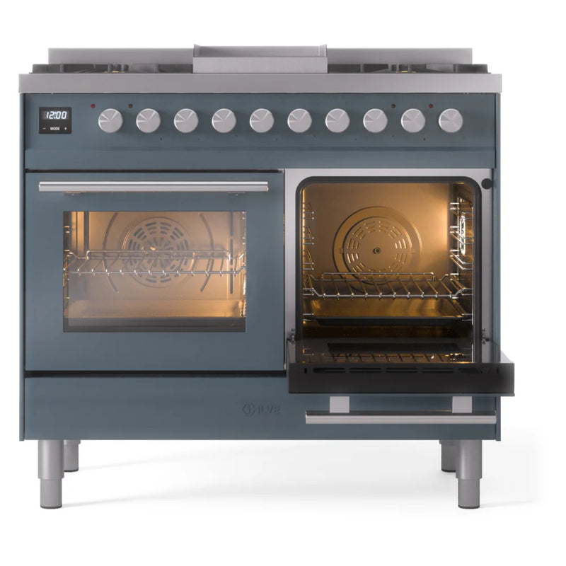 ILVE Professional Plus II 40" Dual Fuel Freestanding Range in Blue Grey with Satin Trim, UPD40FWMPBG