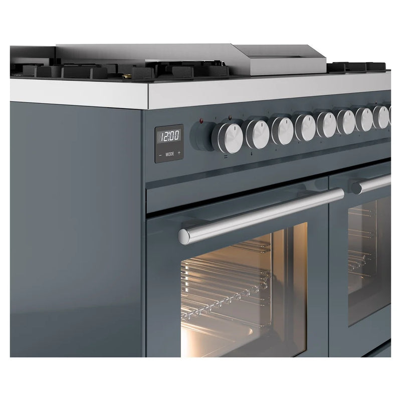ILVE Professional Plus II 40" Dual Fuel Freestanding Range in Blue Grey with Satin Trim, UPD40FWMPBG