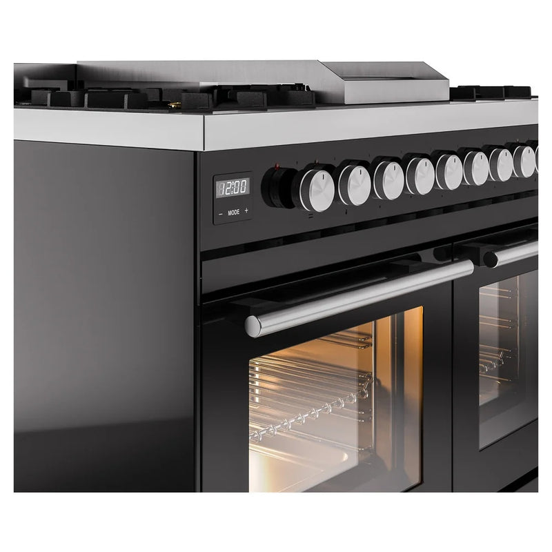 ILVE Professional Plus II 40" Dual Fuel Freestanding Range in Glossy Black with Satin Trim, UPD40FWMPBK