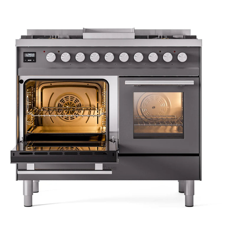 ILVE Professional Plus II 40" Dual Fuel Freestanding Range in Graphite Matte with Satin Trim, UPD40FWMPMGLP