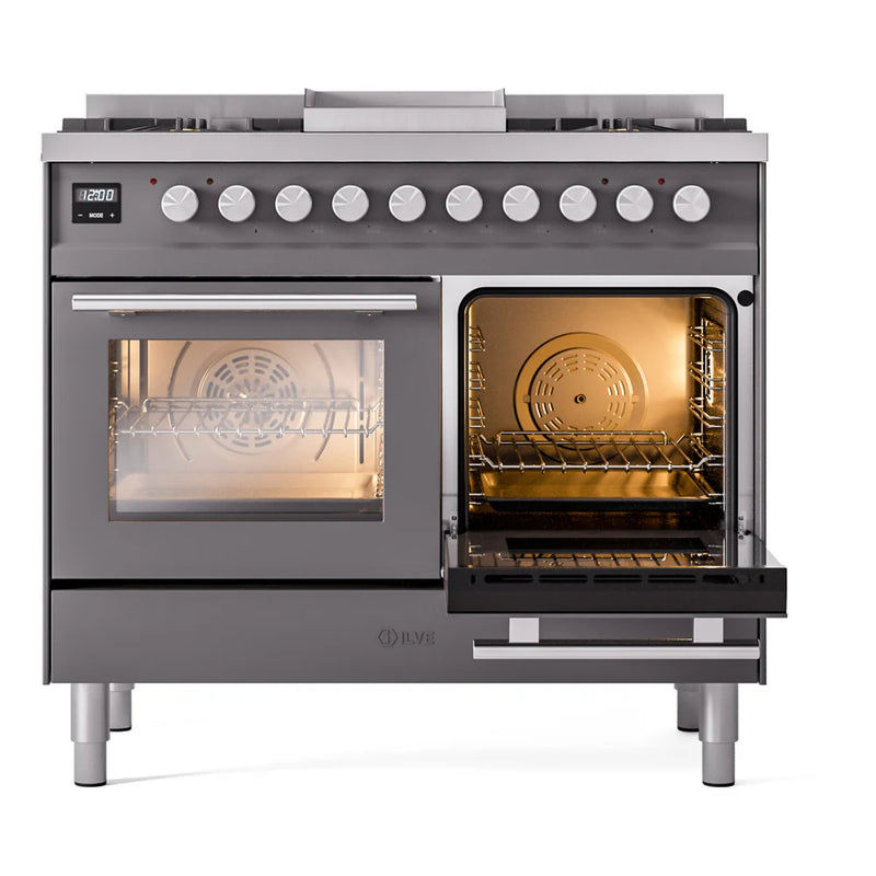 ILVE Professional Plus II 40" Dual Fuel Freestanding Range in Graphite Matte with Satin Trim, UPD40FWMPMGLP
