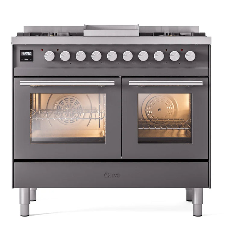 ILVE Professional Plus II 40" Dual Fuel Freestanding Range in Graphite Matte with Satin Trim, UPD40FWMPMG