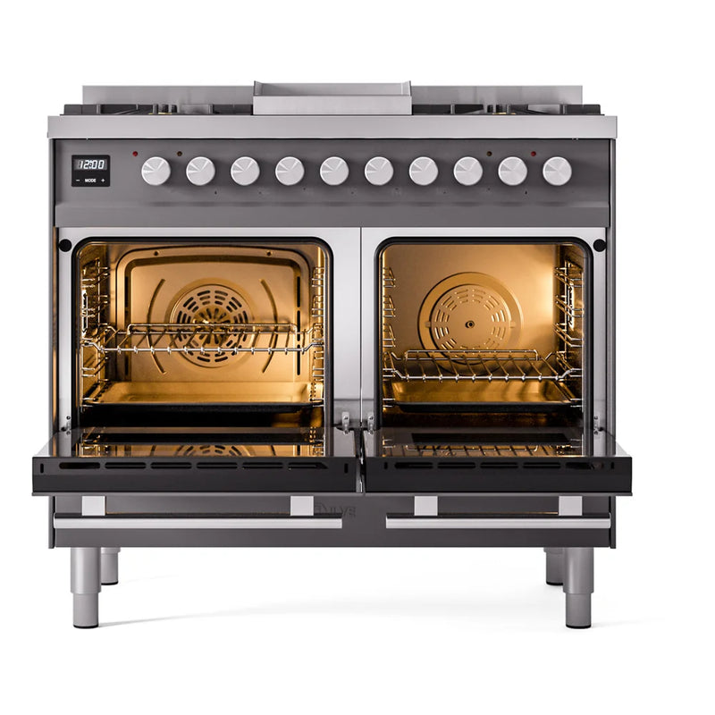 ILVE Professional Plus II 40" Dual Fuel Freestanding Range in Graphite Matte with Satin Trim, UPD40FWMPMG